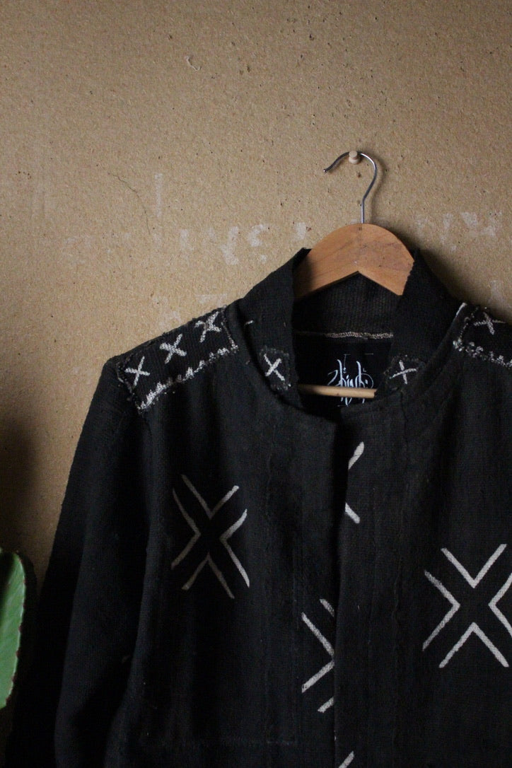 Small - Black - Mud CLoth Jacket -Plant Dyed Black - African Mudcloth-  OOAK - Inside Chest Pocket