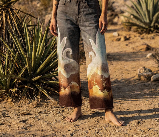 Small/Medium Size 4- Landscape - Temple Swirl -100% cotton Heavy Duty- Regenerazhinh Upcycled Pants