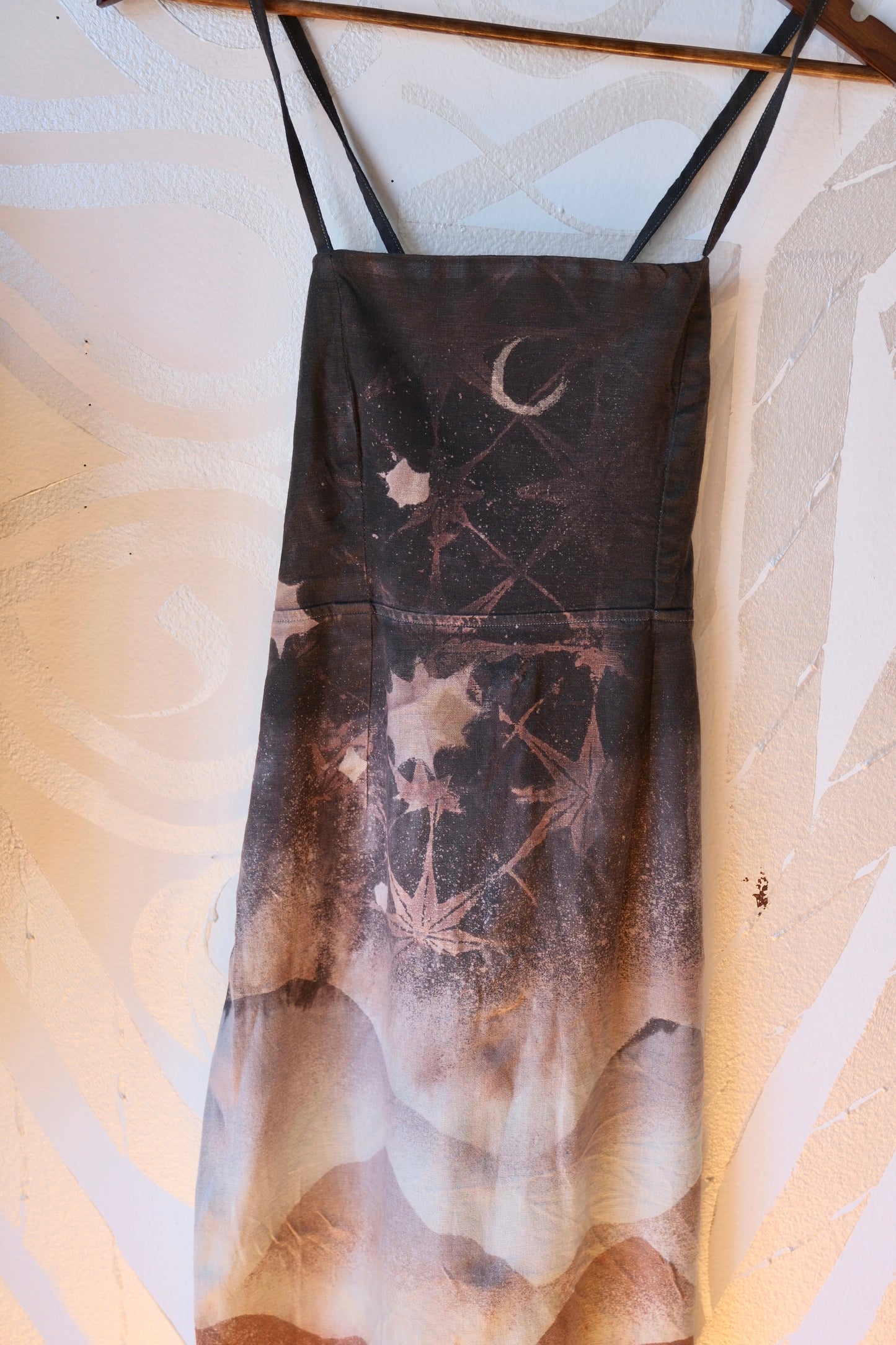 S/M -  Tesselation Overcast Sky - Dress - Tie Back & Zipper - 50% Linen  48% Rayon  2% Spndx - Adjustable Straps-Upcycled Regenerazhinh -OOAK - Recommended for Heights 5.8 ft and under