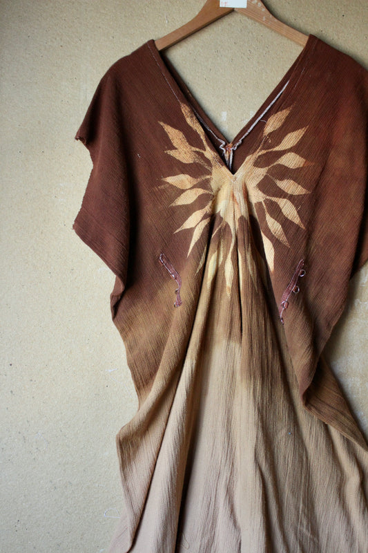 New! RTS - Rustic Solar Sun Dress Henka Dress 3 -Fits S/M/L (Regular size) -Maxi- Ready to ship- with Tie back Rope