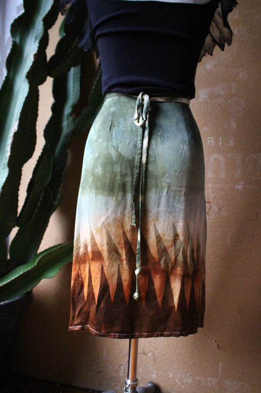 XS/Small/Medium - Mountainous Wrap Skirt - Semi Mini - Orange Peel Waste "Silk"