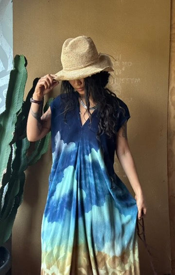 Petite (Fits XS/S/M) Tall Maxi Dress (can Hem If requested) And rise neckline too if needed - Grand Risings  -Tie Back - Transformable Maxi - 100% Fluid flowy novelty cotton - Limited version special fabric