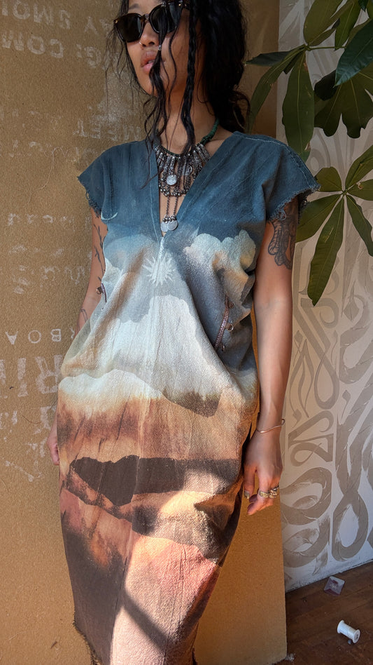 New! 2 Ready to ship XS/S/M - Short - Mountain Hike Henka Dress - 100% Medium Sturdy Cotton gauze - This is a smaller Henka dress -Fits XS/S/M