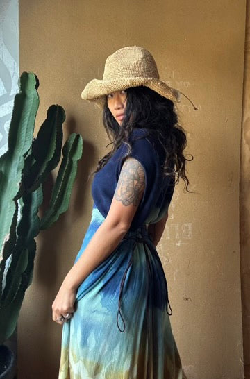 Petite (Fits XS/S/M) Tall Maxi Dress (can Hem If requested) And rise neckline too if needed - Grand Risings  -Tie Back - Transformable Maxi - 100% Fluid flowy novelty cotton - Limited version special fabric