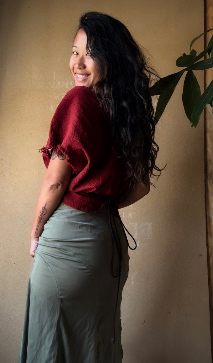 RTS - Petite (XS/S/M) The Bleed Henka Top - Organic Rain fed hand woven Kala Cotton- Hand dyed