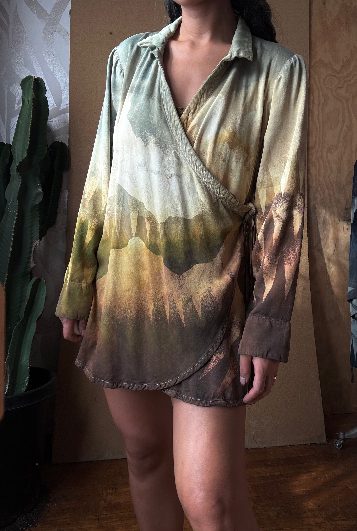 S/M- Mountain Hike Wrap Top- Made From Lotus Agricultural waste "Silk" - OOAK