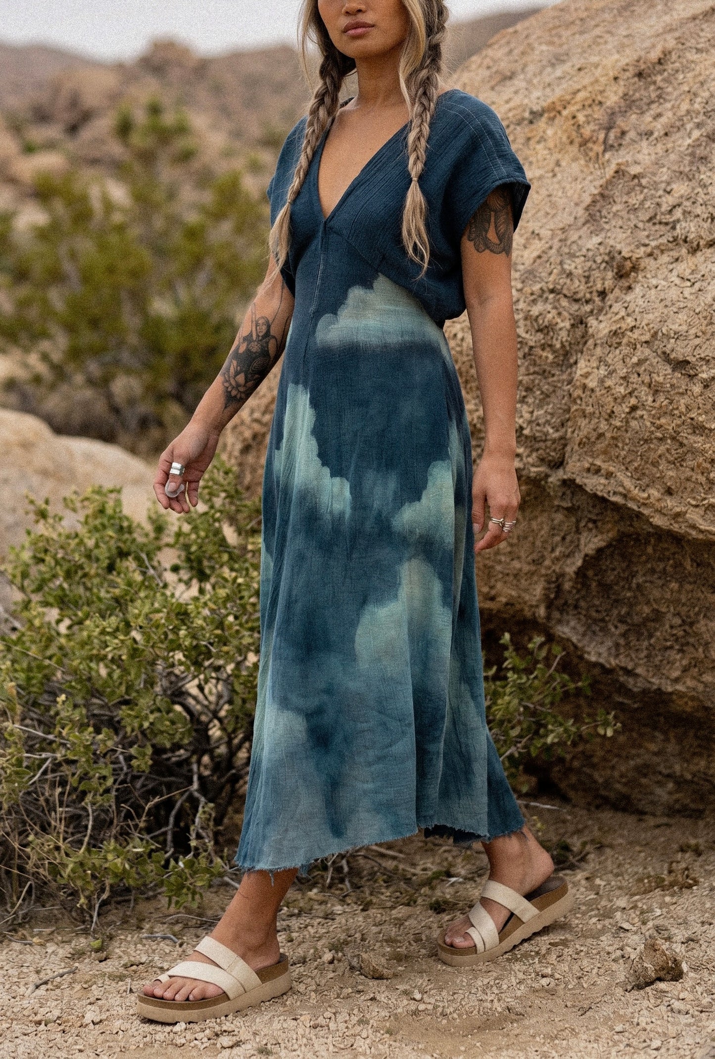 Blue Skies Henka Dress - Regular Free Size (Fits S-M-L)- Textured - Made from 100% Deadstock cotton - heavy weight gauzy like material