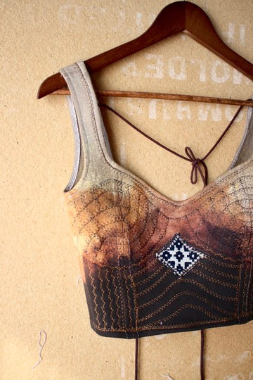 New! XS/S - Autumn Ferment - Corset Bustier Top - Deadstock Fabric - 100%Cotton thick heavy duty french terry