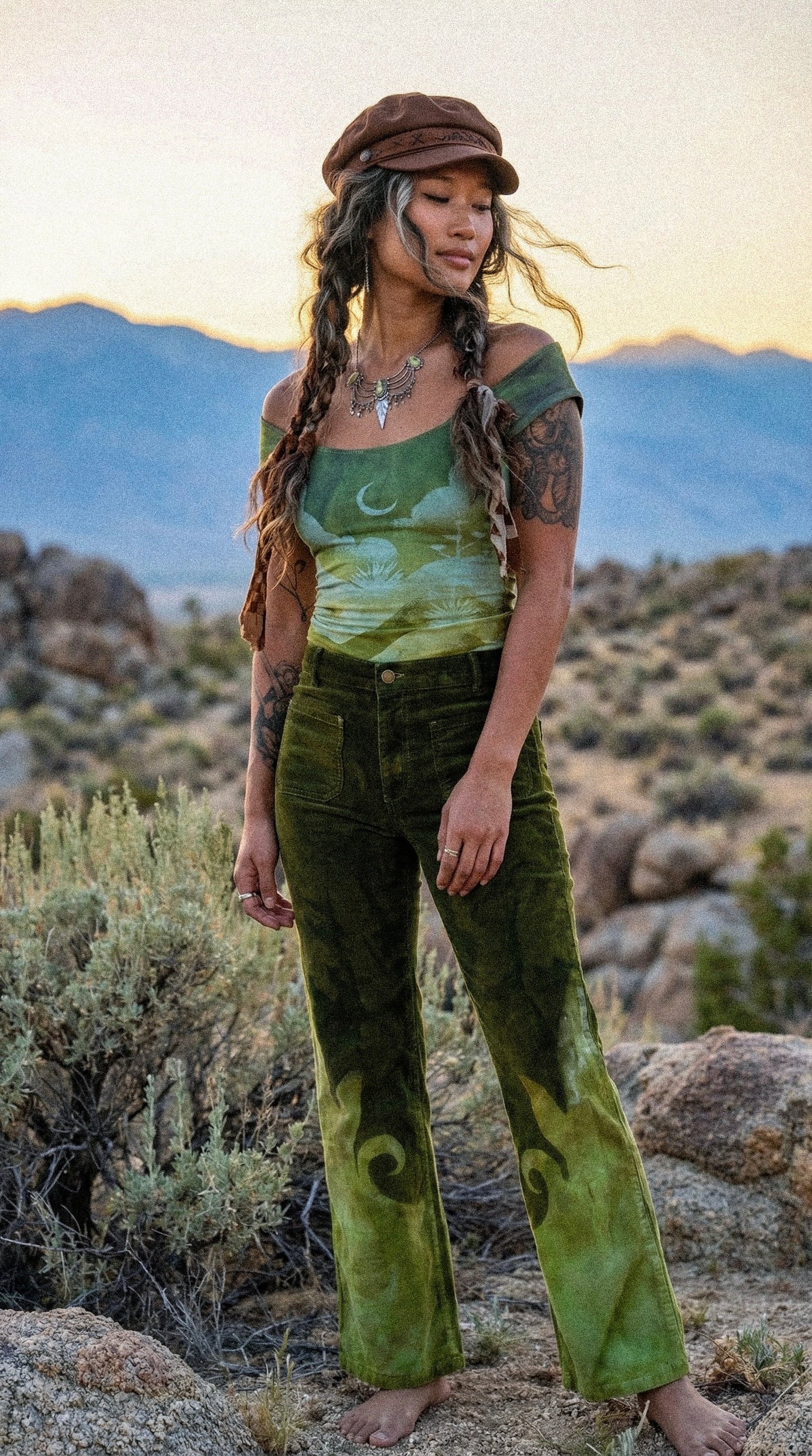 Small - Emerald Temple Swirl Pants - 100% Cotton Corduroy Pants - Hand dyed - Upcycled - Regenerazhinh