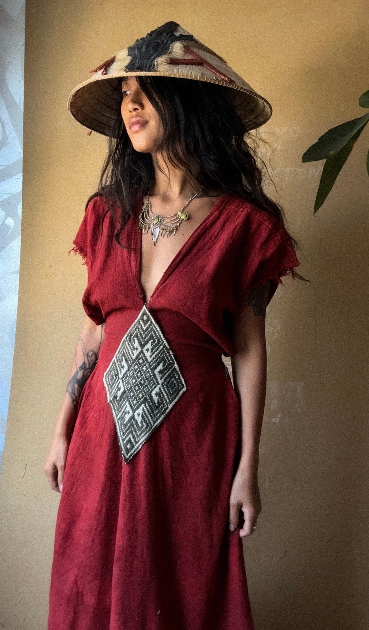 New! MTO - The Great Bleed Henka Dress - Organic - Hand woven - Rain Fed Kala Cotton Fabric- Hand Dyed