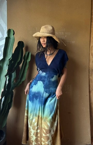 Petite (Fits XS/S/M) Tall Maxi Dress (can Hem If requested) And rise neckline too if needed - Grand Risings  -Tie Back - Transformable Maxi - 100% Fluid flowy novelty cotton - Limited version special fabric