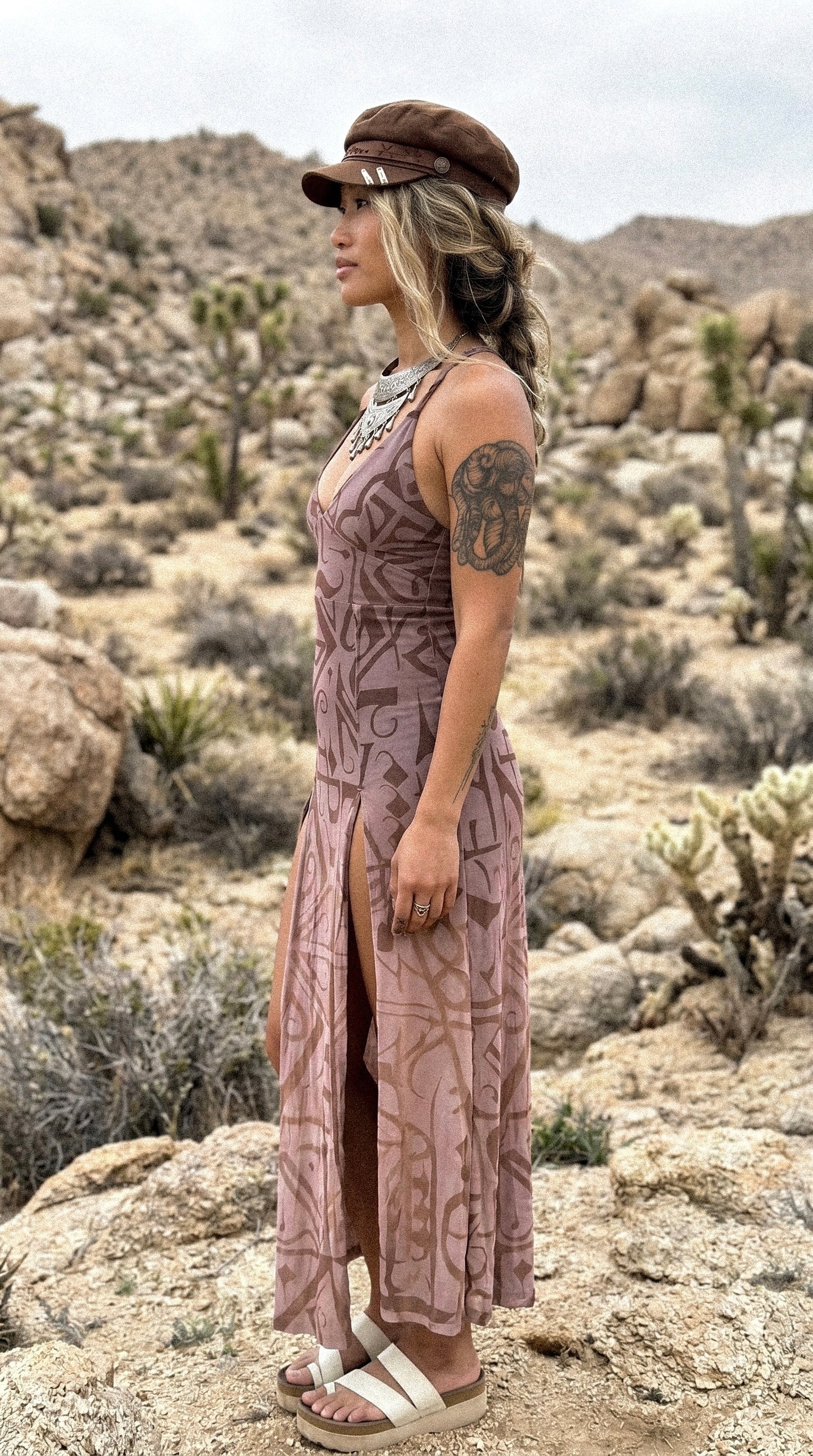 Small- Mauve Empress Slit Dress - Darkoski X Zhinh Colllaboration Dress (Runs Small)- Limited Series-  Bamboo/Cotton 4 %SPNDX
