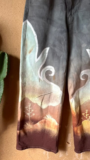 Small/Medium Size 4- Landscape - Temple Swirl -100% cotton Heavy Duty-   Regenerazhinh Upcycled Pants