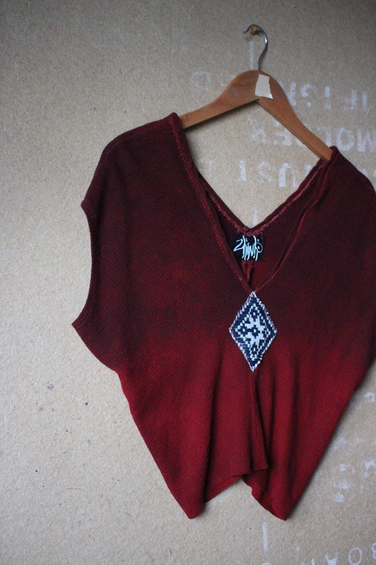 Charcoal Embers Henka Top -Fits XS/S Integration - 70's Handwoven Hmong hill patch center