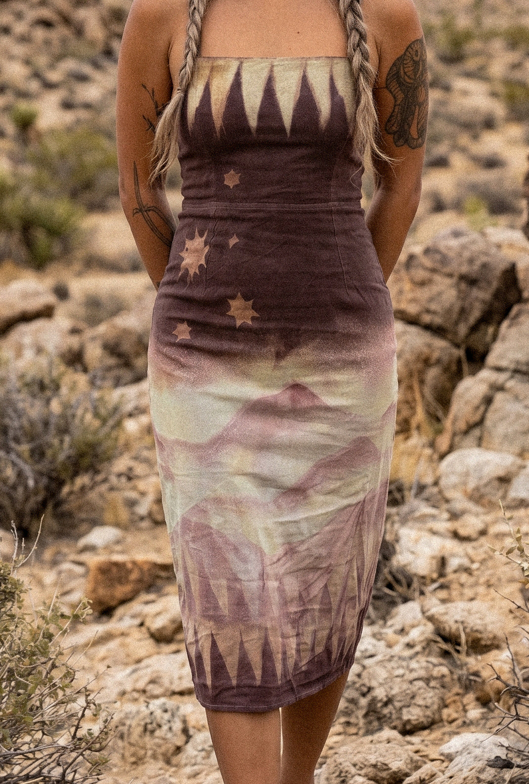 Mauve Mountains of Nurture- Tie Back Dress- Stretch -