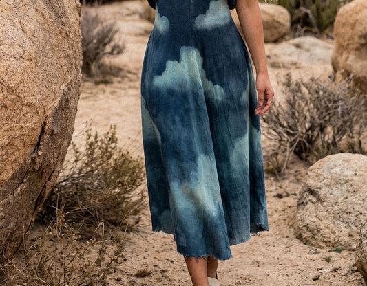 MTO - Blue Skies Henka Dress - Made to Order Slot (Custom ) 4-8 Weeks -  Textured - Made from 100% Deadstock cotton - Unique high quality medium weight gauzy like material