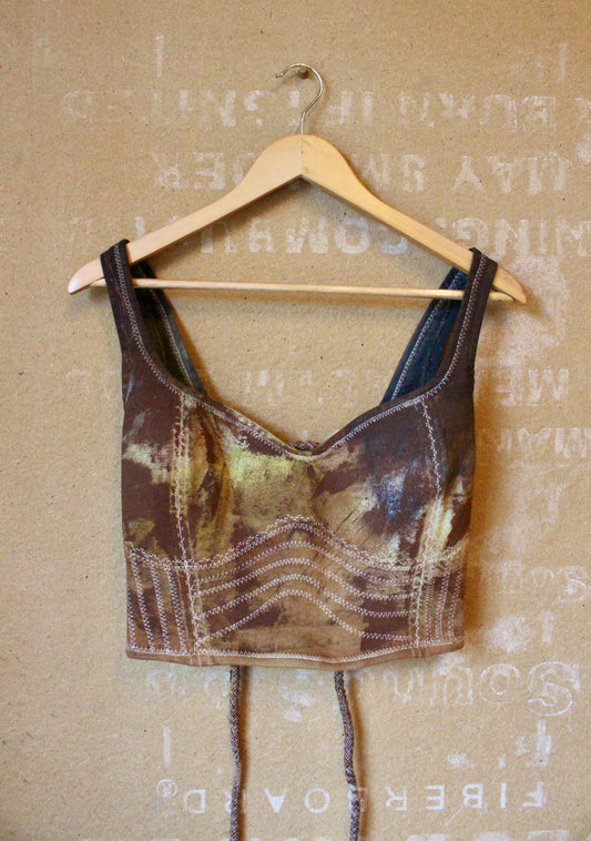 Medium - OXIDATE Corset top - Thick Durable Organic Cotton french terry- Handpainted and over stitched details
