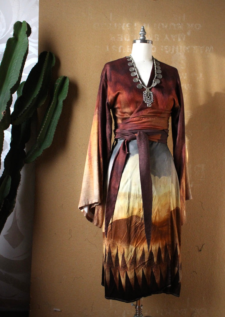 S/M Orange Peel Waste Silk Wrap Skirt  - On sale ( dye mistakes in clouds Marked down)