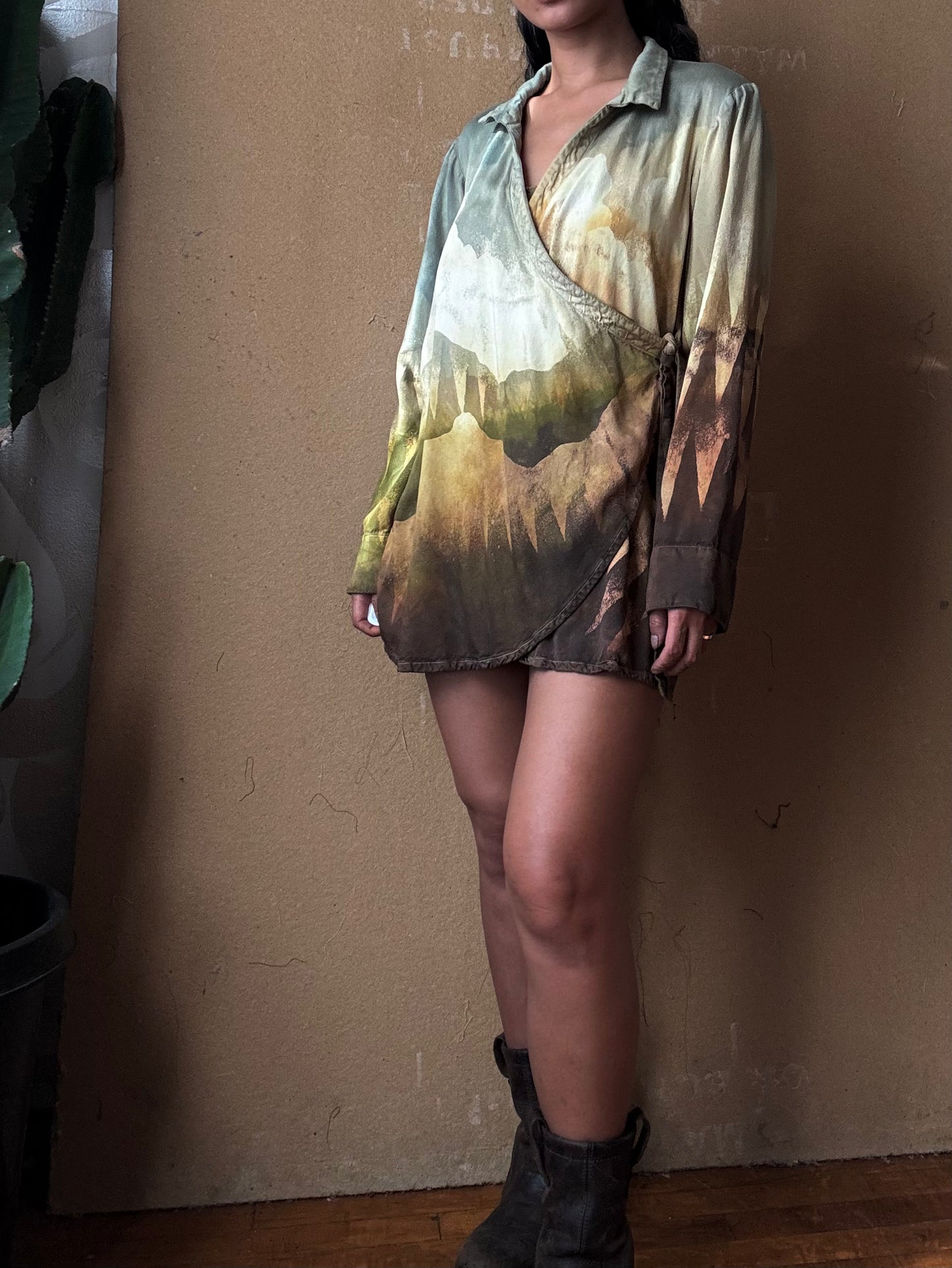 S/M- Mountain Hike Wrap Top- Made From Lotus Agricultural waste "Silk" - OOAK