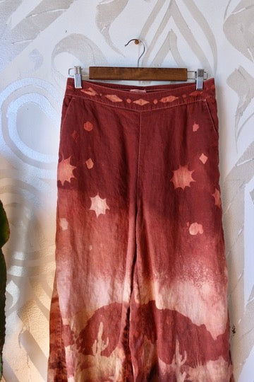 S/M -  Terracotta Minute Linen Wide Leg Pants - 100% Flax Linen - OOAK -Regenerazhinh - upcycled series