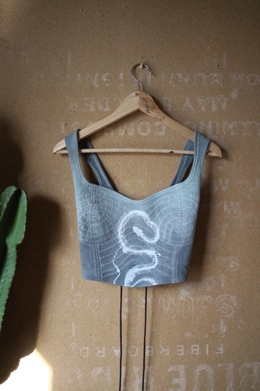 XS - Serpent Bones Ciontinuum- Light Blue Corset Top- Full Length  - 100% Heavy Weight Cotton French Terry - Deadstock Fabric (Copy)