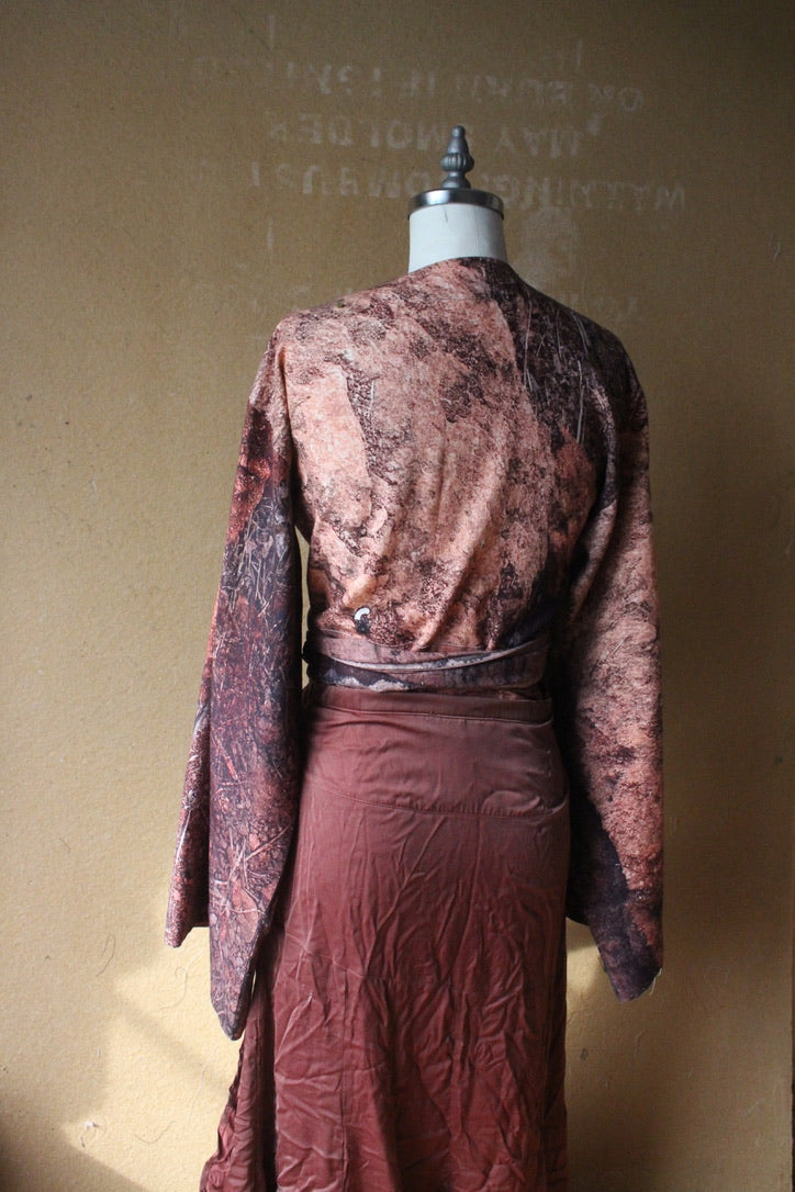 S/M - GOA Earth Kimono Wrap top - 100%Organic Kala Cotton - Hand Loomed Heritage cotton- Oxidation of the World Collection -