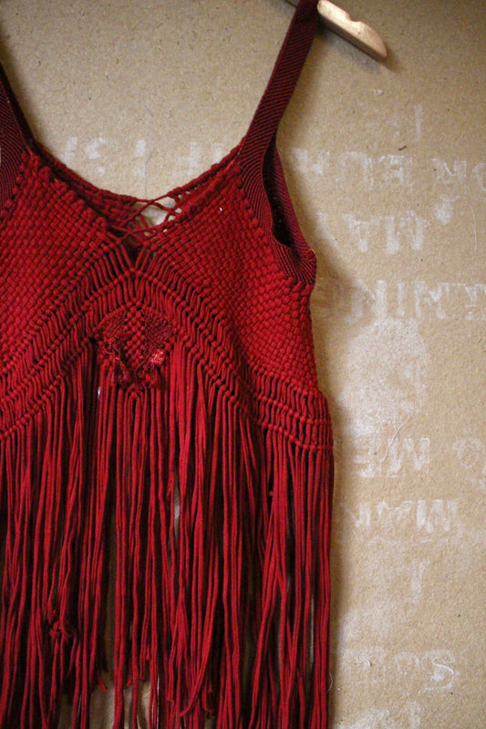 Fits XS-Small - OOAK Spicy Macrame Top - Vintage Made in Mexico Hand Macramed-Hand dyed