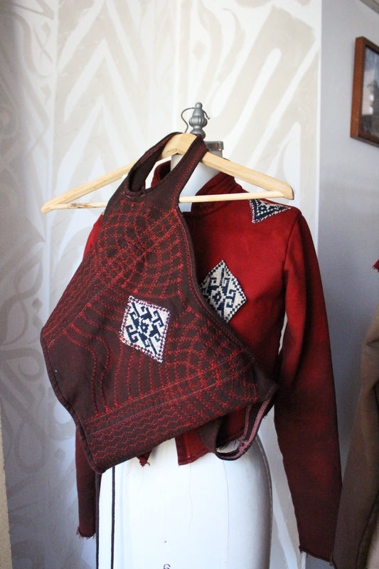 Small - Red Stitch Continuum/Integration Corset Top - 100% Cotton French Terry -Thick heavy weigths sturdy