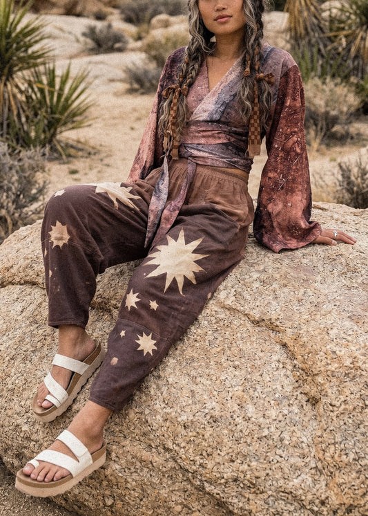 S/M - GOA Earth Kimono Wrap top - 100%Organic Kala Cotton - Hand Loomed Heritage cotton- Oxidation of the World Collection -