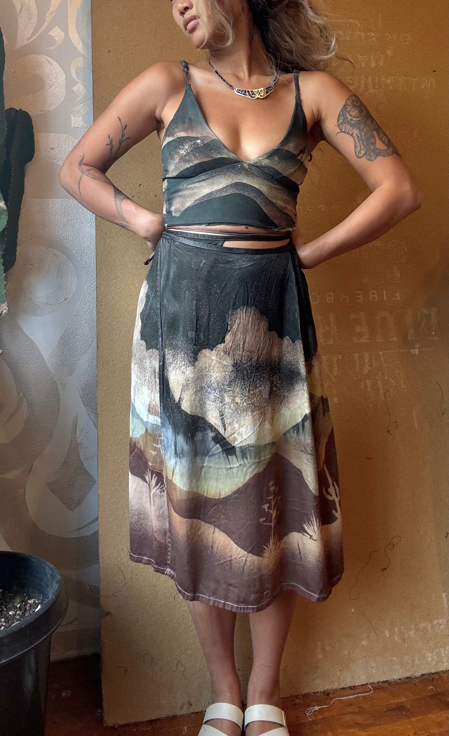 S/M Storms Coming Tapestry Wrap Skirt - Made from Orange peel cellulose waste "Silk" - Luxurious fabric - OOAK