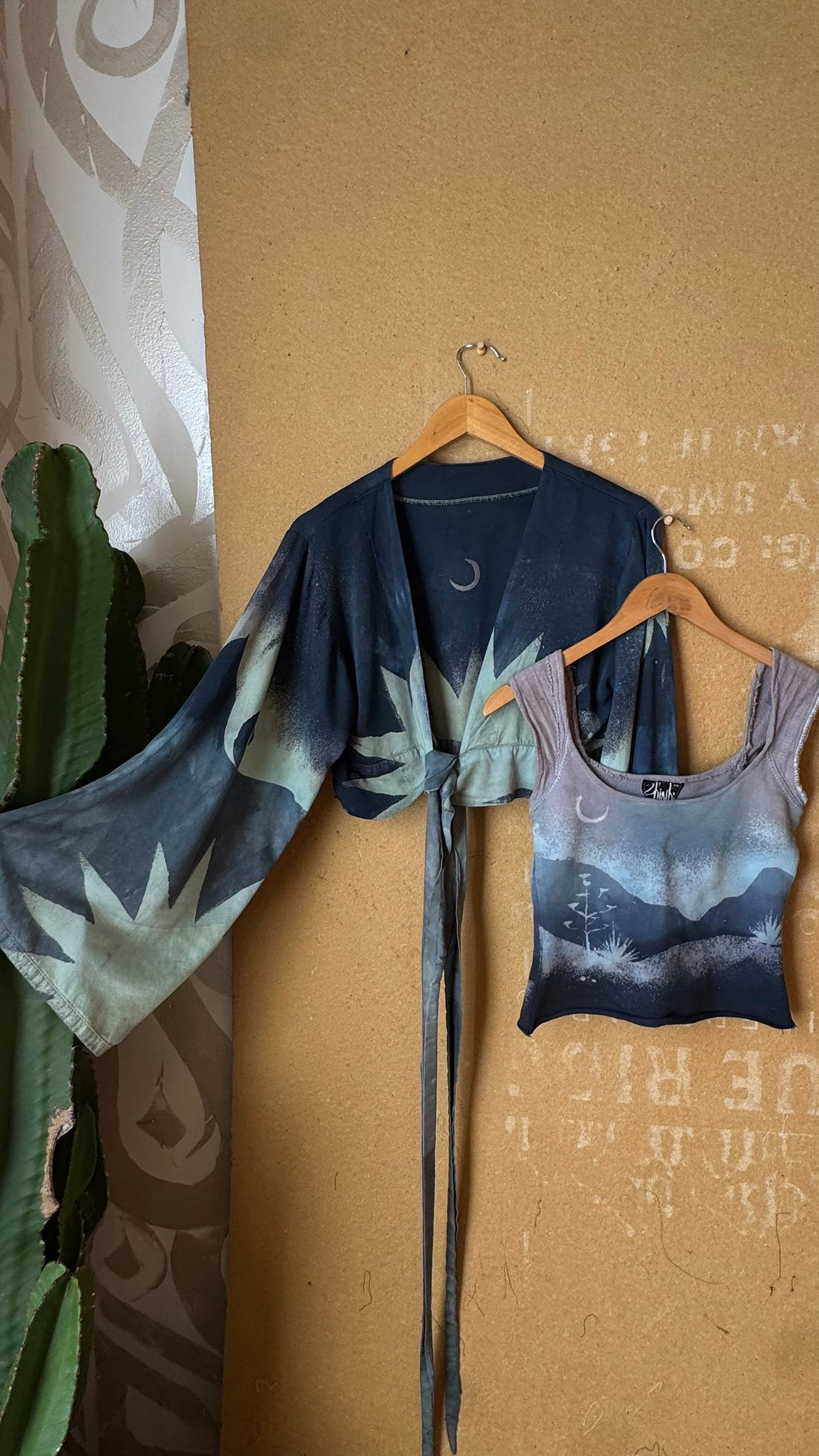 2 RTS- S/M Blue Celestial Burst Temple Swirl -  Kimono Wrap Top-- Made From Lotus Agricultural waste "Silk" (Copy)