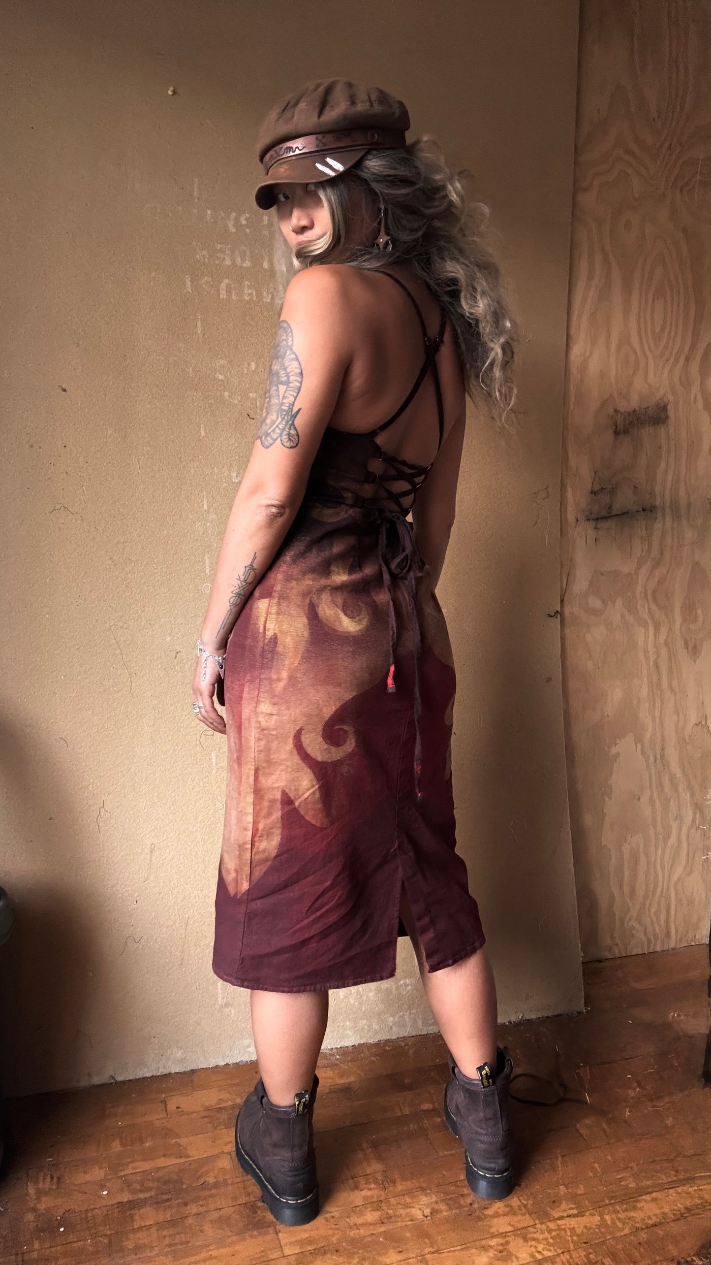 Blood Dragon Dress - Tie Back/Back Zipper/Stretch -50% Linen/48%Rayon/2%Spndx-Upcycled Dress - Regenerazhinh Collection - Limited Design