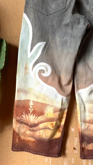 Small/Medium Size 4- Landscape - Temple Swirl -100% cotton Heavy Duty-   Regenerazhinh Upcycled Pants