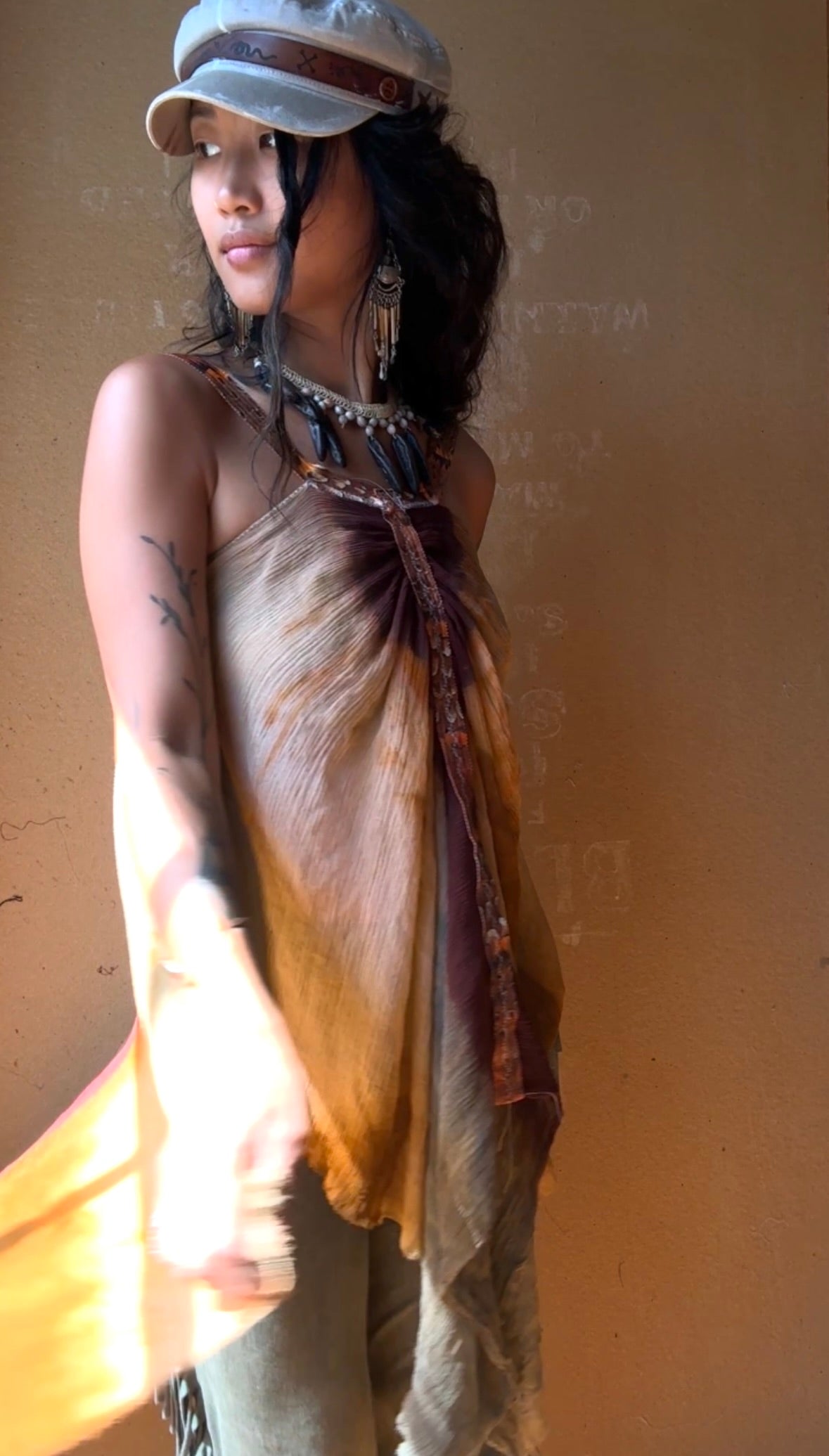 S/M- OOAK - Feather Drape Top - Reversible 100% Silk Chiffon ( deadstock)