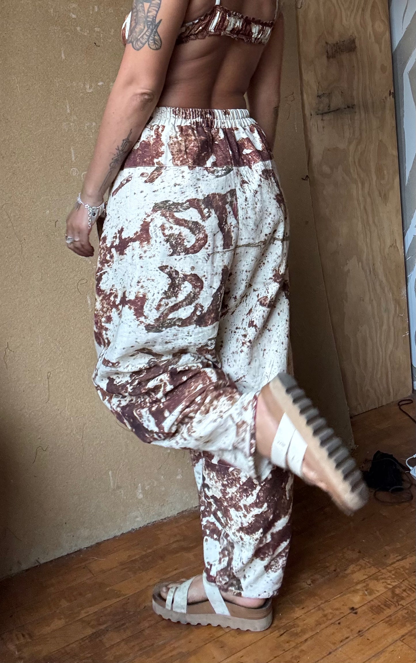 Rusty Hindi Sign - Parachute Pants -RTS- OXIDATION OF THE WORLD Collection - 100% Organic Rain fed Kala Cotton - Hand loomed
