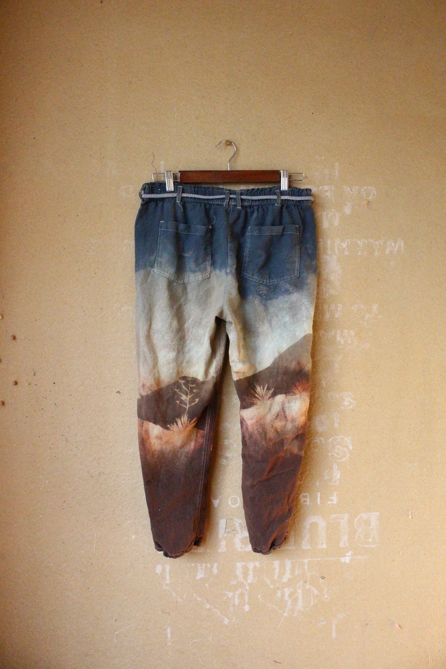 Small High Desert Landscape Pants - 100% Cotton - Upcycled - Rope tie waist