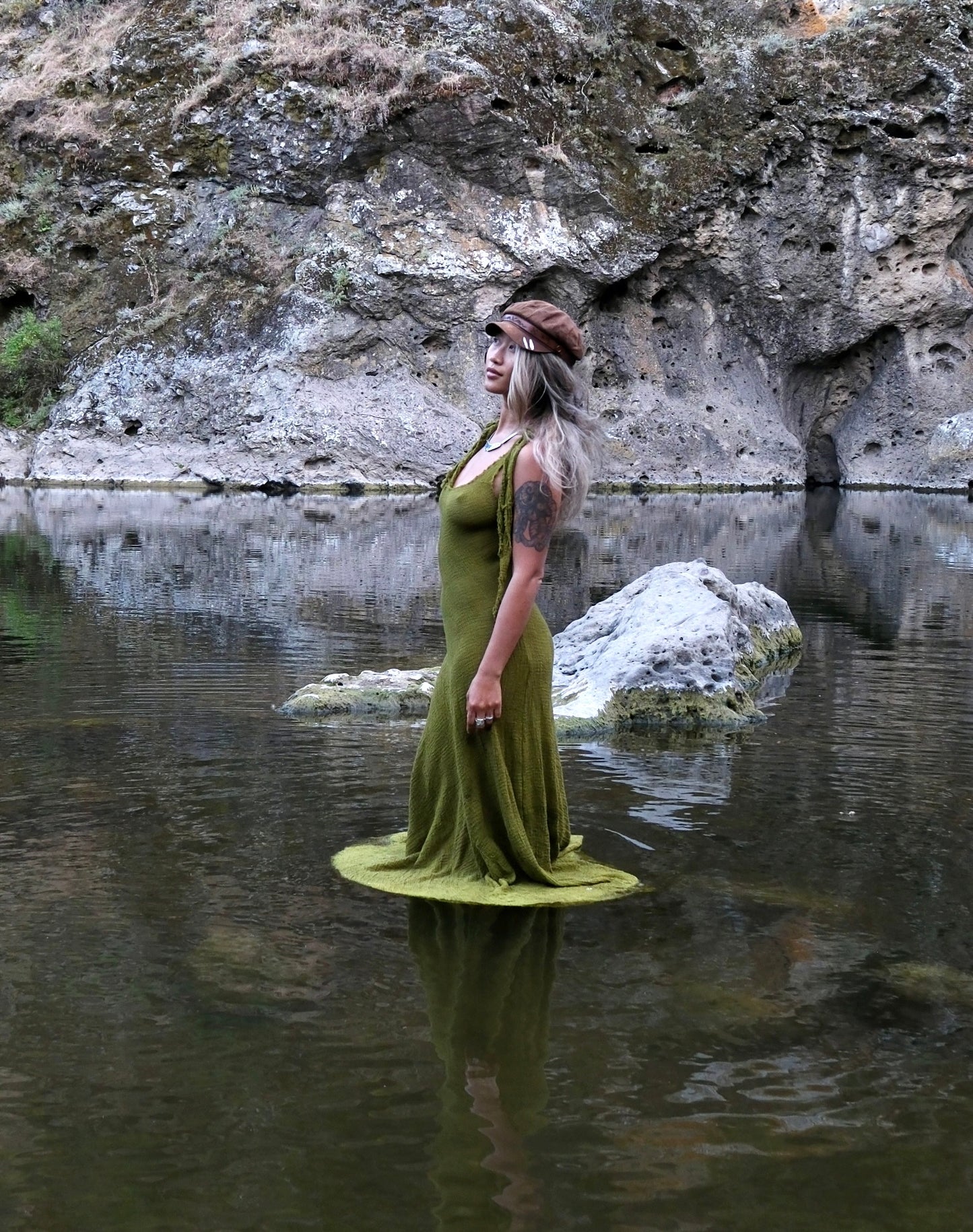 I MOSS YOU Maxi Dress - 100% Cotton - Cut on the Bias- deadstock fabric - textured Gauzey like fabric - Adjustable Long straps -Breathable