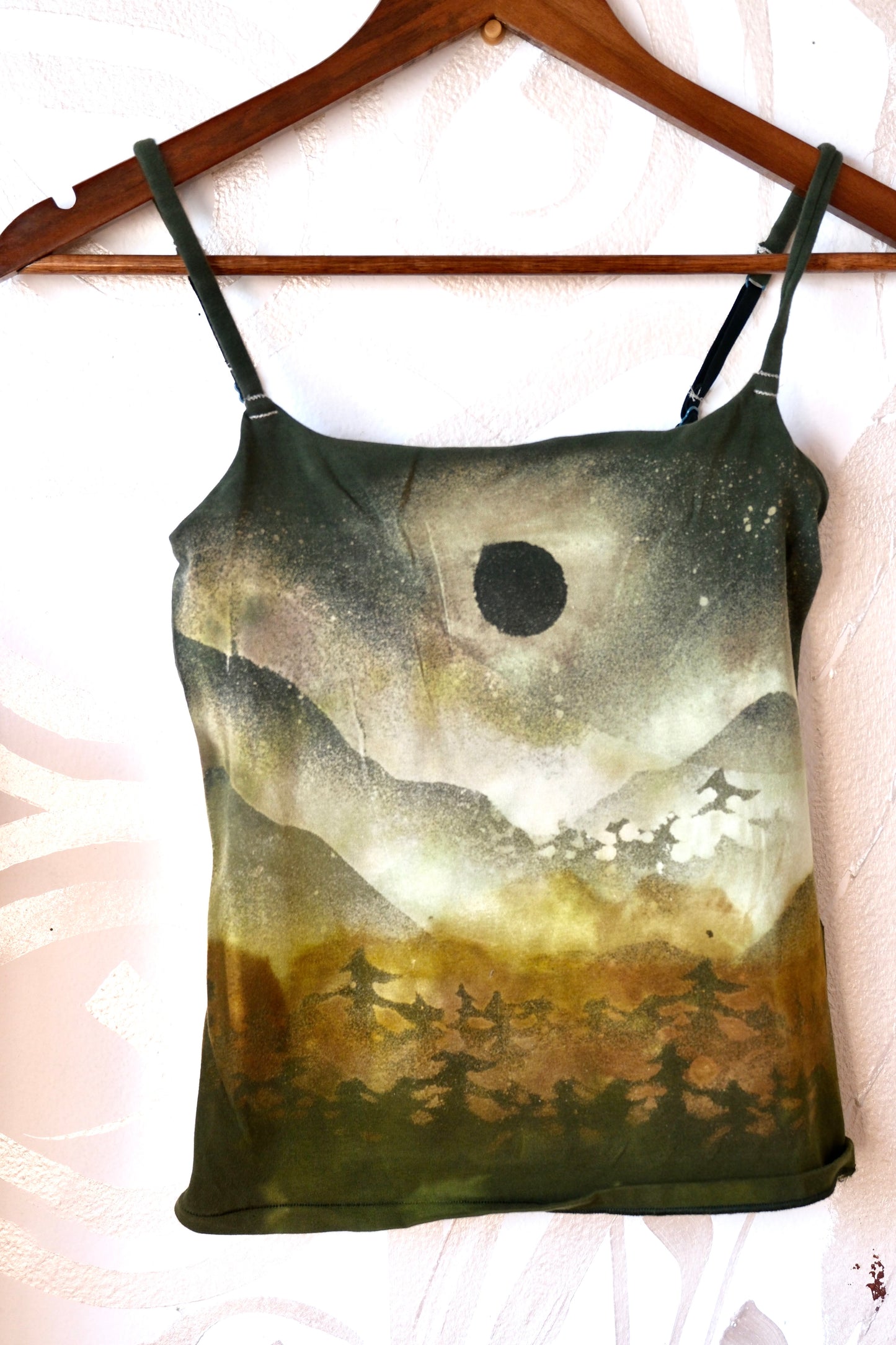 Small - ECLIPSE Over the Mountains-  Cami Tank Top - 91% organic cotton and 9% elastane