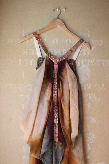 S/M- OOAK - Feather Drape Top - Reversible 100% Silk Chiffon ( deadstock)