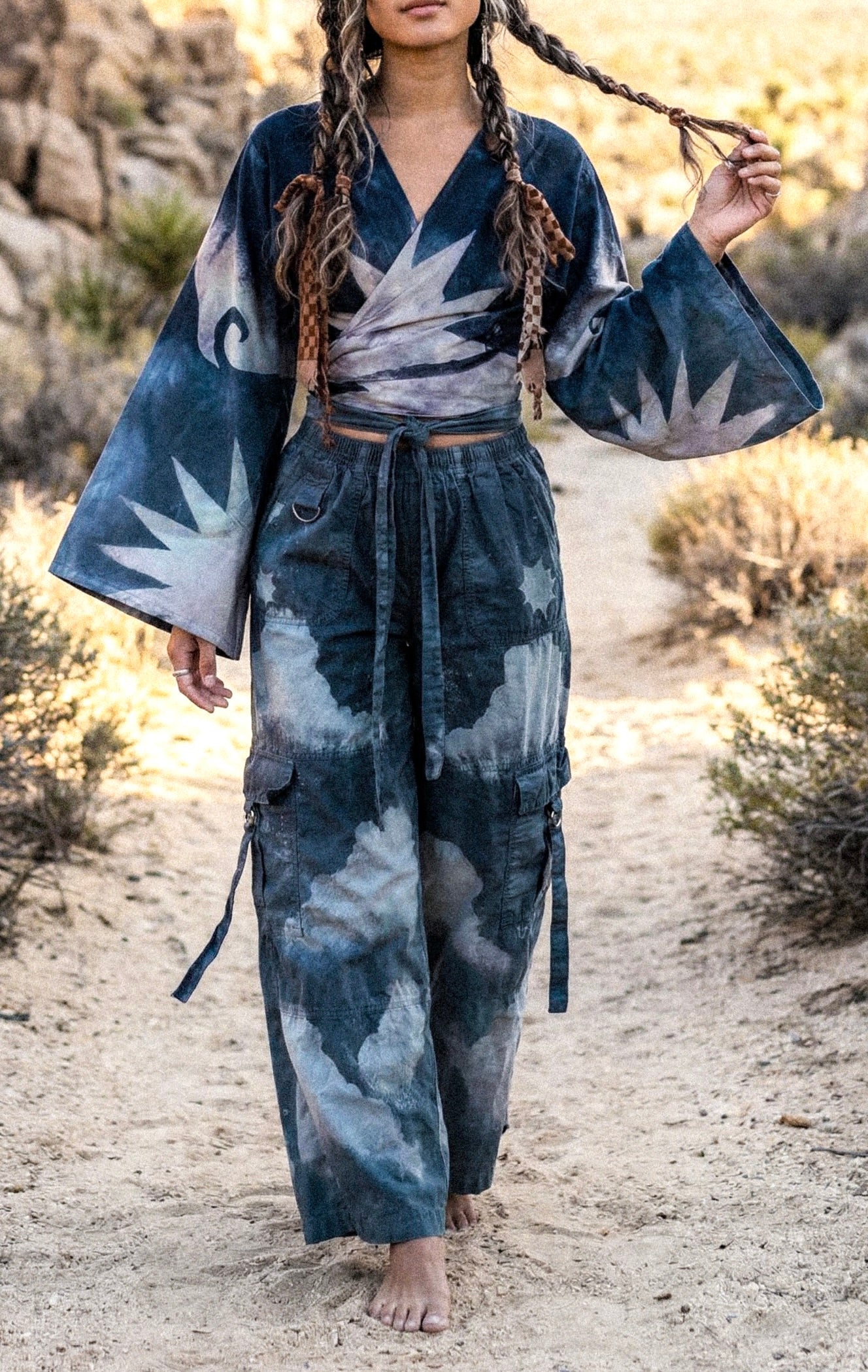 Pre-Order (MTO) - Midnight Dream Swirl Kimono Wrap Top - 4-6 weeks- XS-XL Made from Lotus waste fabric- Milky soft