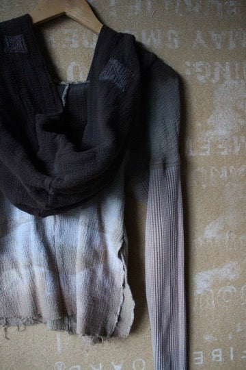 XS- ITs a Moody Day Hoodie Longsleeve top -OOAK - Cotton Thermal sleeves- - Oversized Hood- 100% open weave Cotton - Deadstock fabric lightweight and warm