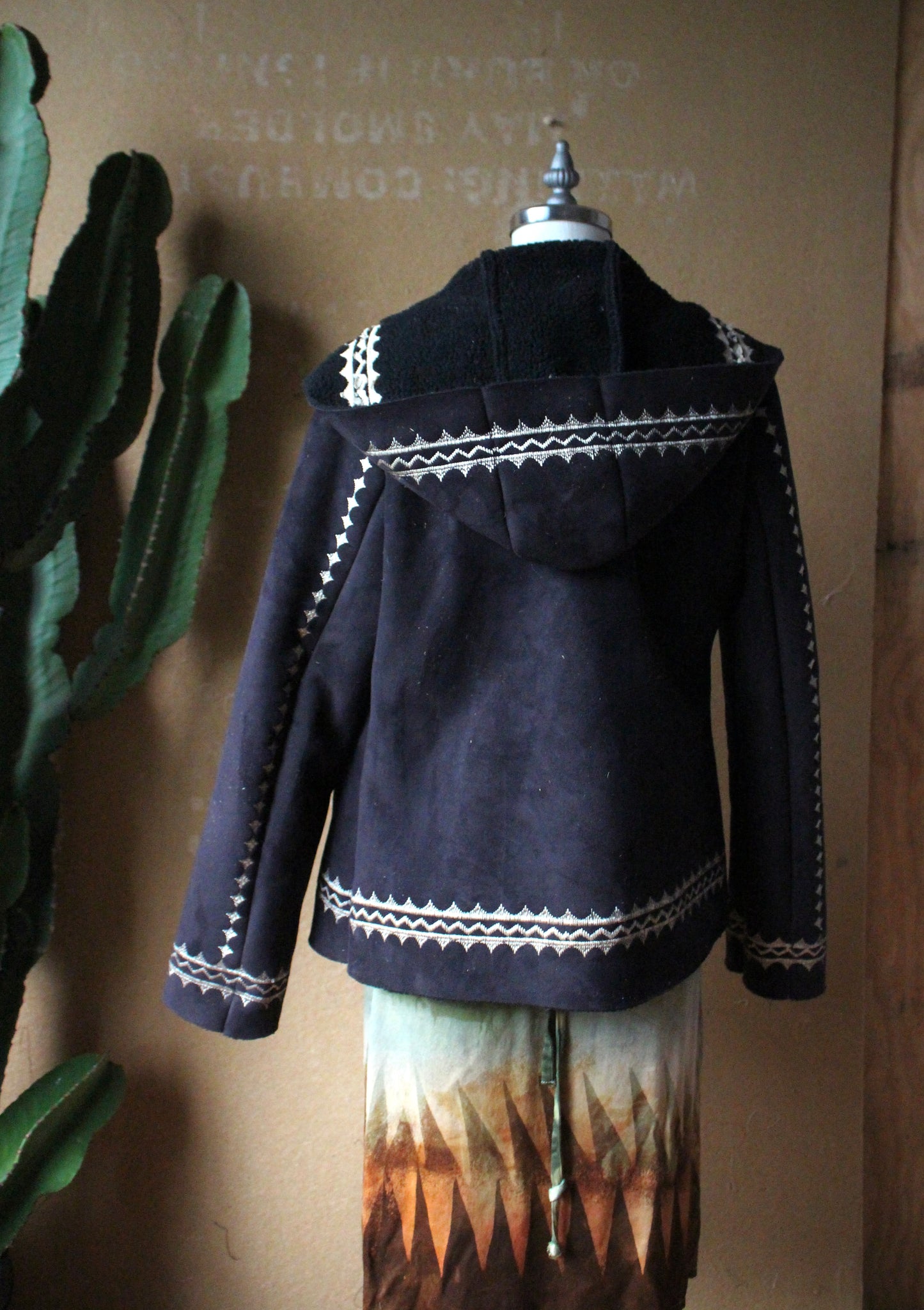 Small/Medium - Faux Suede  Silver Embroidered  Jacket - Black - Secondhand