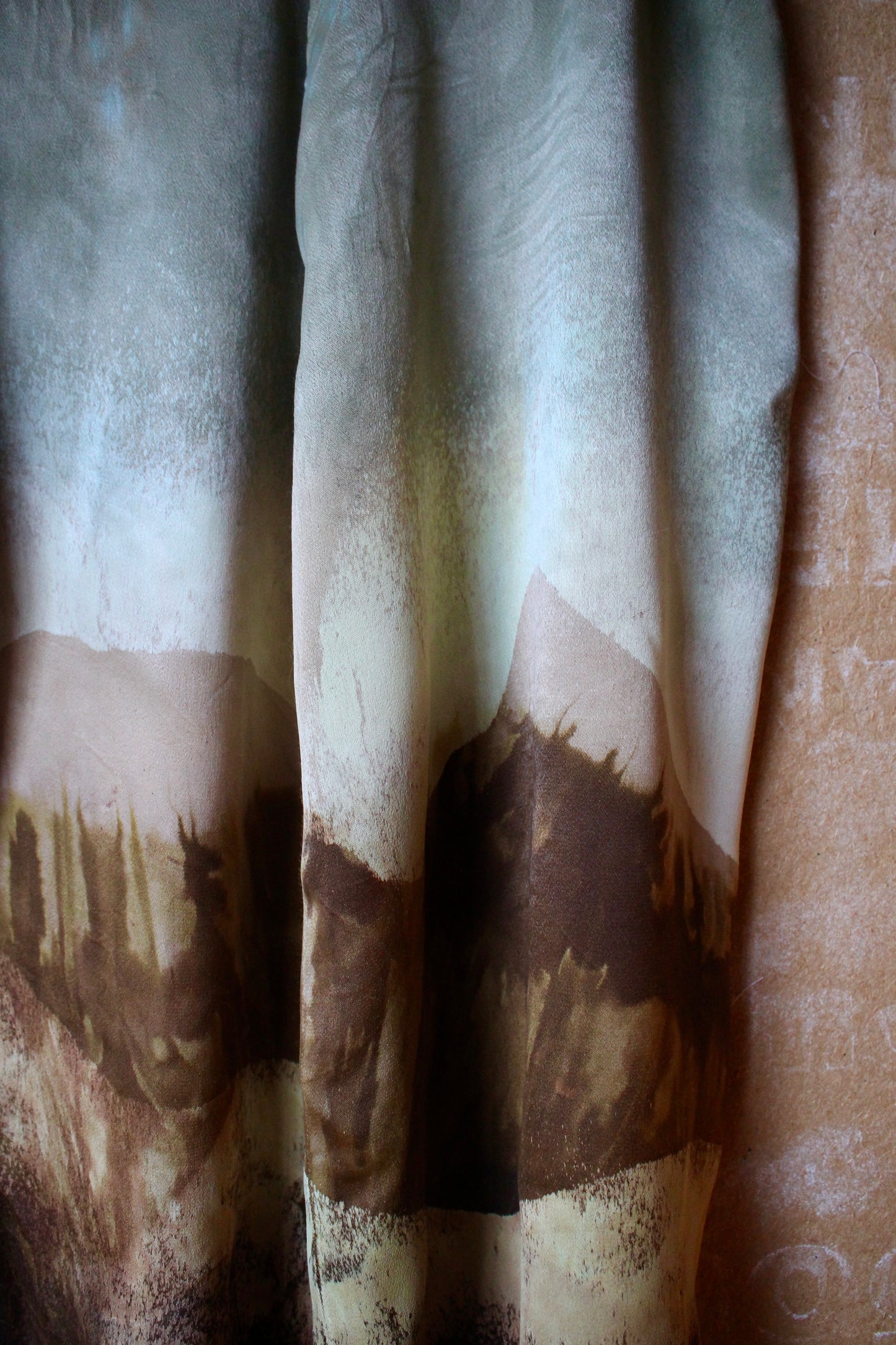 XS/S - RTS OOAK Landscape Tapestry Wrap Skirt - Made from Orange Peel Waste "Silk" Midi Skirt