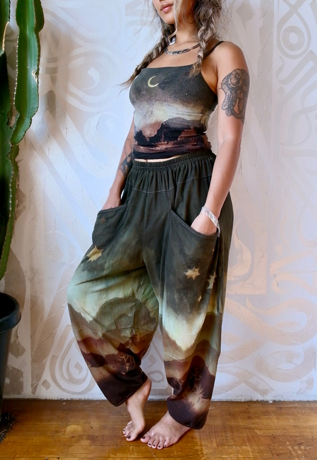 Fits S/M/L -  High Desert Landscape-  Parachute pants - made from 96 cotton 4 spnx