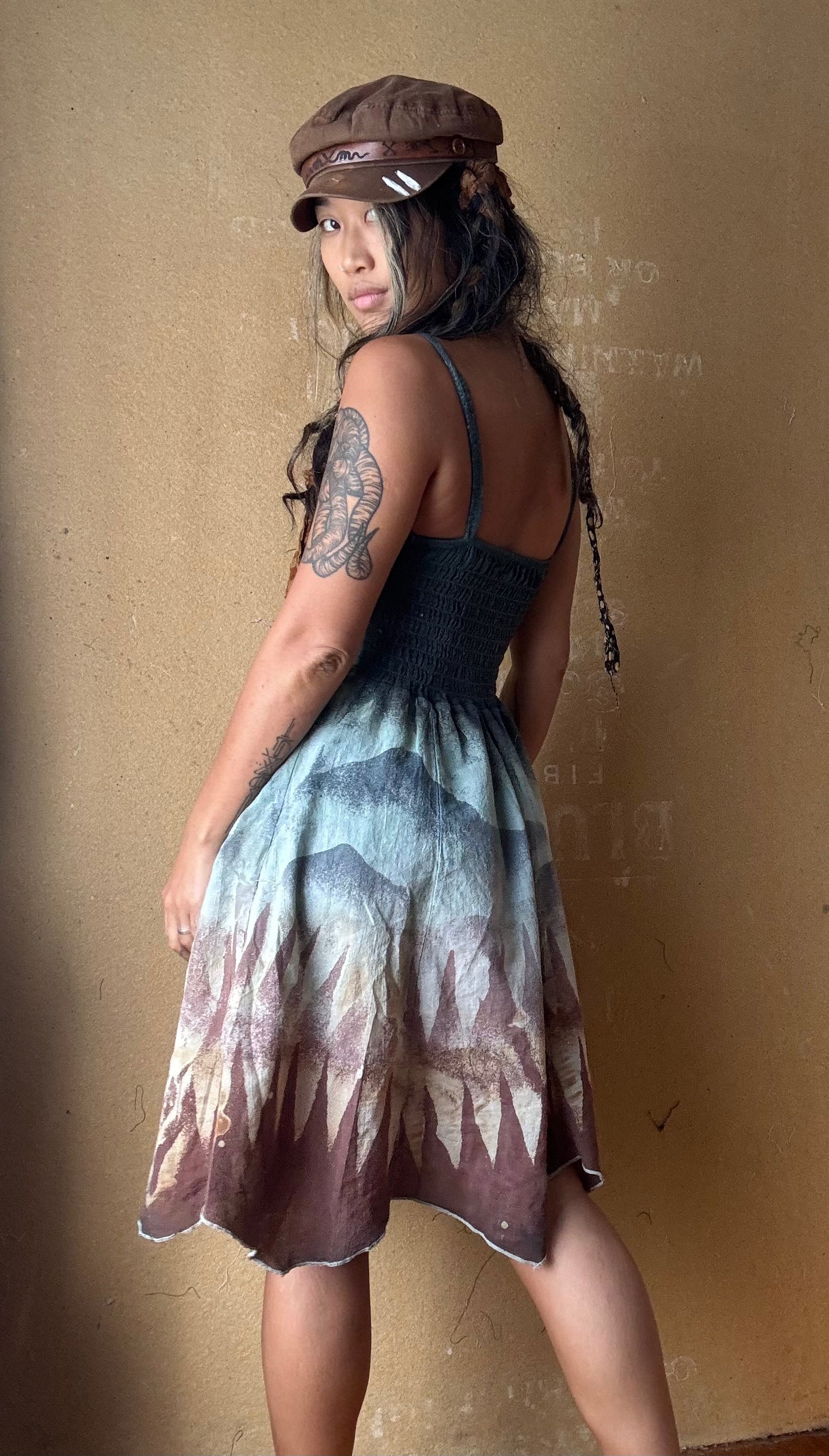 XS/S - Mountain Dreamscape - 100% Cotton Gauze - Lightweight - Upcycled Dress