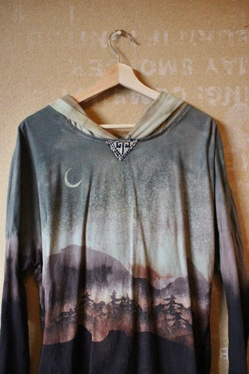 Medium - Rainy Monday Rising In the Mountains - Slouchy Long SLeeve Oversized  Hood - Super Smooth soft 100% Organic Cotton- Slight Stretch - Fear of Gods Deadstock fabric