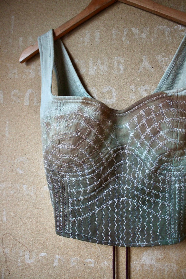 Medium - Turquoise Continuum Corset Top - Full Length- RTS - Sewing Machine Hand guided stitch details