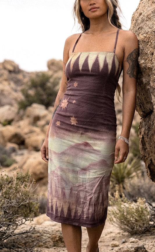 Mauve Mountains of Nurture- Tie Back Dress- Stretch -