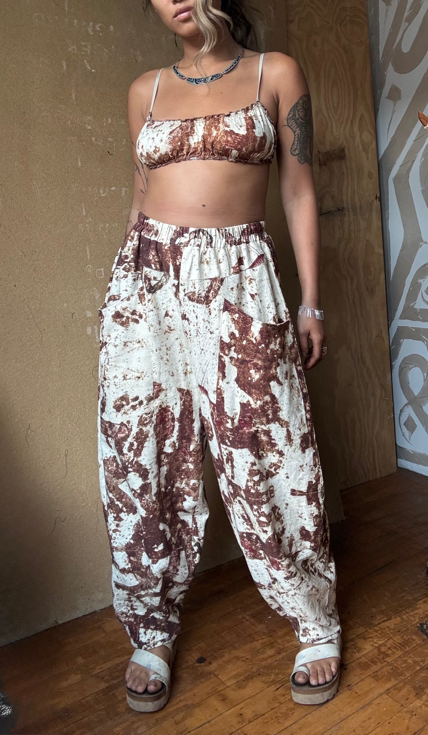 Rusty Hindi Sign - Parachute Pants -RTS- OXIDATION OF THE WORLD Collection - 100% Organic Rain fed Kala Cotton - Hand loomed