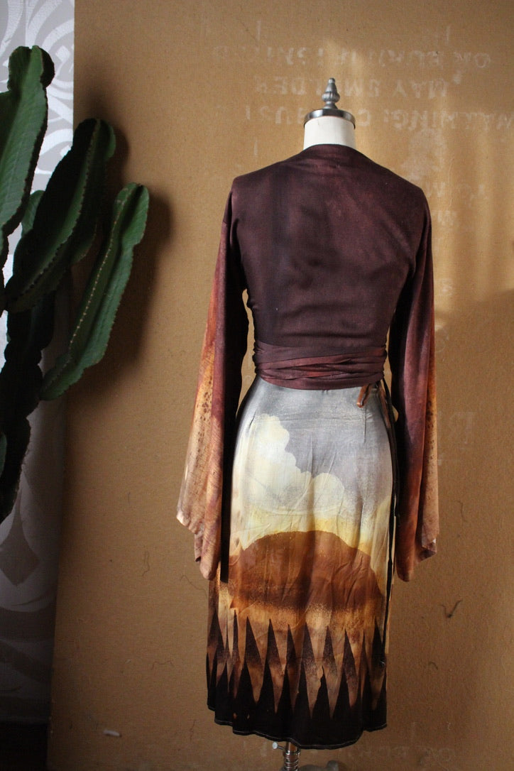 S/M Orange Peel Waste Silk Wrap Skirt  - On sale ( dye mistakes in clouds Marked down)